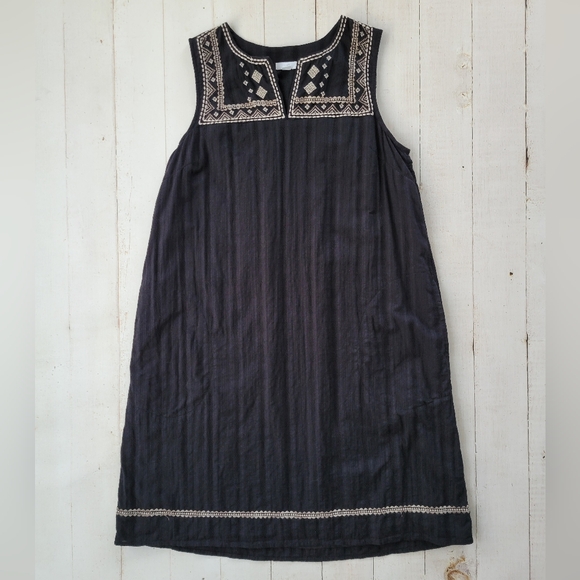 J. Jill Dresses & Skirts - J Jill Embroidered Womens Shift Dress Boho Black Pockets Knee Length SZ S Cotton